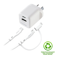 Kore Wall Charger 30W GaN Dual Port + 1m 2in1 USB-C to USB-C & Lightning Cable