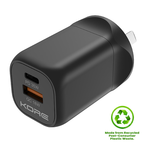 Kore Wall Charger 35W GaN Dual USB-A & USB-C Port