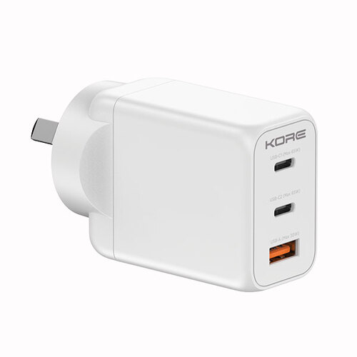 Kore Wall Charger 65W 3 Port PD GaN USB-C & USB-A